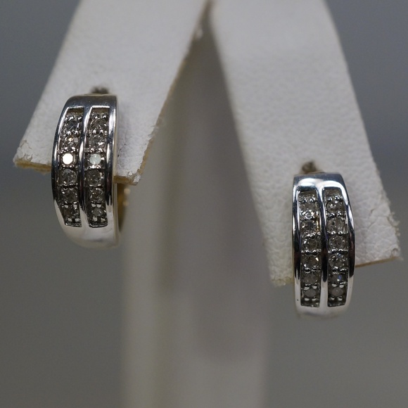 10kY Gold Hinged Hoop & Genuine Diamond Earrings